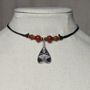 Ouija Planchette Stainless Charm Ceramic Beaded Red Silver Boho Gothic Necklace
